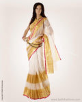 BGO-19190 - White & Gold Pure Kota Cotton Saree