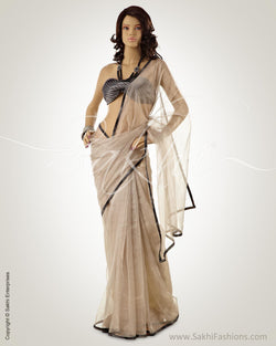 BGO-19277 - Silver & Black Pure Tissue Kota Saree