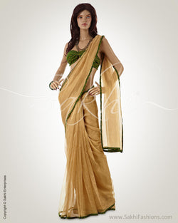 BGO-19278 - Gold & Green Pure Tissue Kota Saree