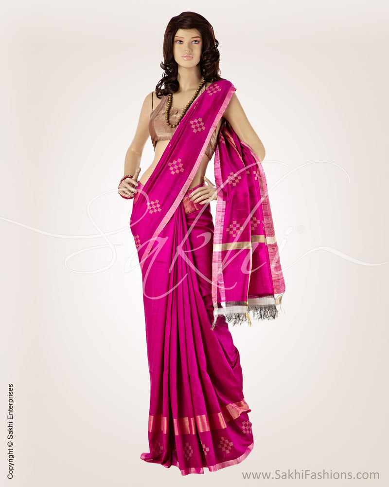 BGO-19286 - Pink & Gold Pure Tussar Silk Saree