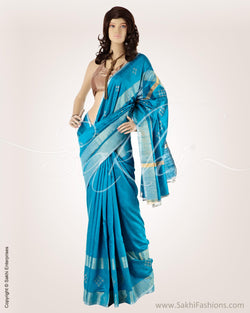 BGO-19290 - Blue & Gold Pure Tussar Silk Saree