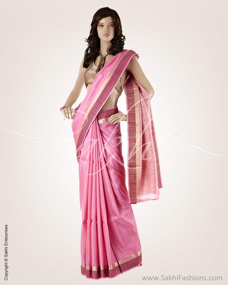 BGO-19306 - Pink & Gold Pure Tussar Silk Saree