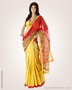 BGO-19884 - Orange & Yellow Silk & Cotton Saree