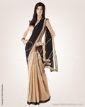 BGO-19912 - Beige & Black Silk & Cotton Saree