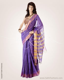 BGO-20609 - Purple & Gold Pure Tussar Silk Saree