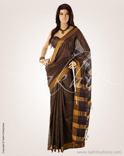 BGO-20628 - Black & Gold Pure Tussar Silk Saree