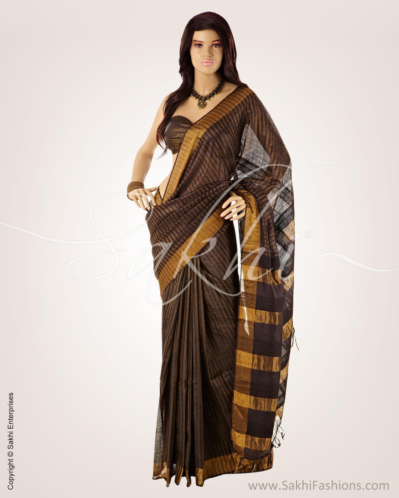 BGO-20628 - Black & Gold Pure Tussar Silk Saree