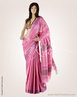 BGO-20635 - Pink & Cream Pure Tussar Silk Saree