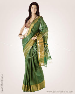 BGO-20646 - Green & Gold Pure Tussar Silk Saree