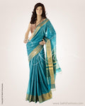 SFBGO-20648 - Blue & Gold Pure Tussar Silk Saree