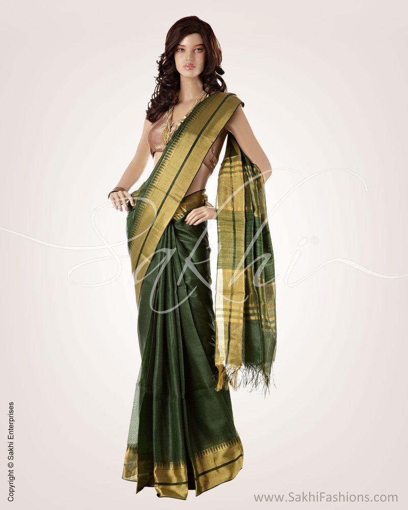 BGO-20654 - Green & Gold Pure Tussar Silk Saree