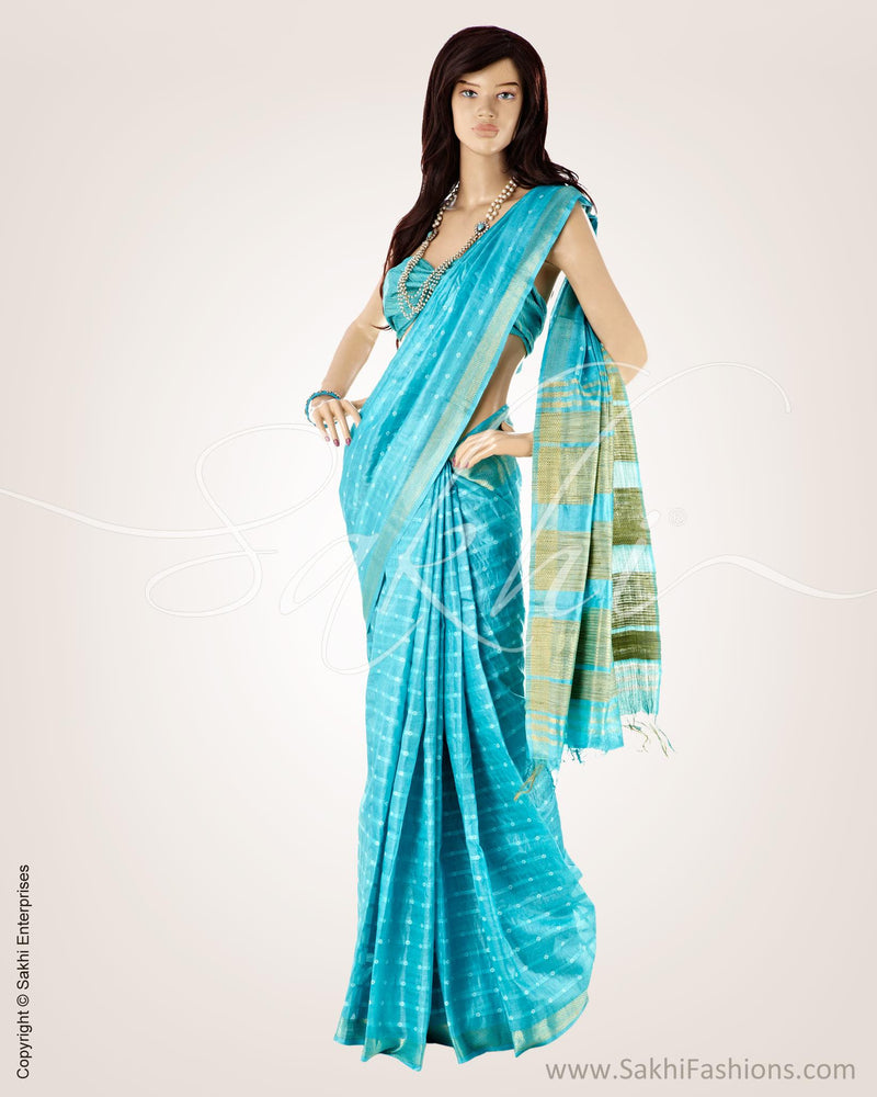 BGO-20662 - Blue & Gold Pure Tussar Silk Saree