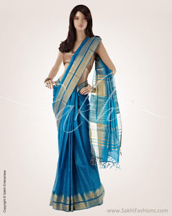 SFBGO-20668 - Blue & Gold Pure Tussar Silk Saree
