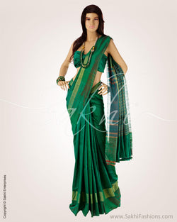 BGO-21329 - Green & Gold Pure Tussar Silk Saree
