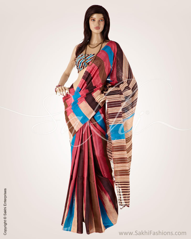 BGO-21415 - Pink & Multi Pure Tussar Silk Saree