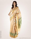 BGO-21433 - Beige & Green Pure Tussar Silk Saree