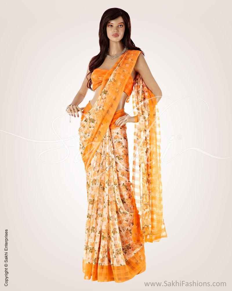BGO-21480 - Orange & Multi Jute Saree