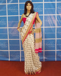 BGO-25086 - White & Multi Blended Tussar  Saree