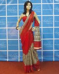 BGO-25088 - Red & Cream Linen Saree