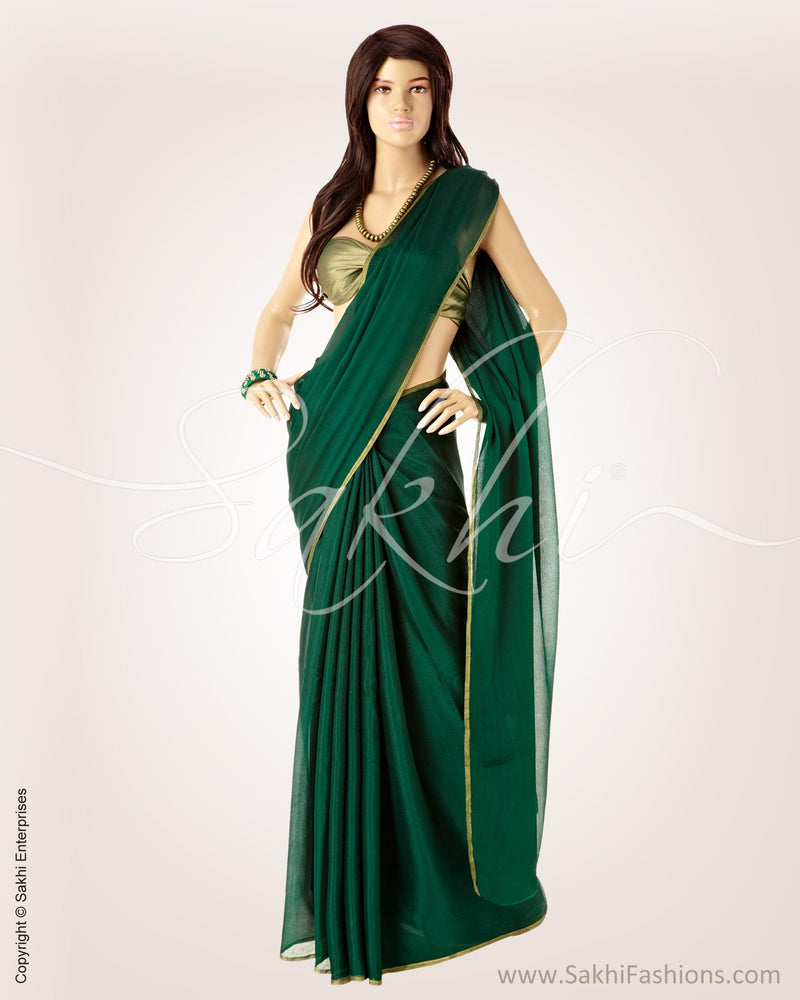 BGO-2729 - Green & Gold Pure Crepe Silk Saree
