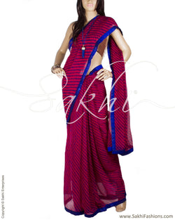 BGO-27773 - Pink & Blue Pure Georgette Silk Saree