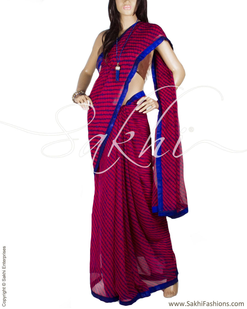 BGO-27773 - Pink & Blue Pure Georgette Silk Saree