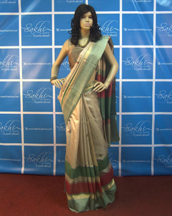 BGO-28733 - Beige & Gold Pure Tussar Silk Saree