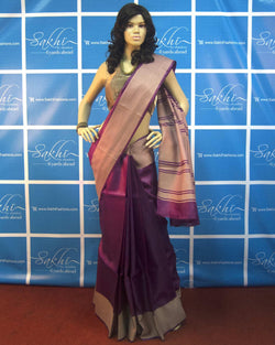 BGO-28755 - Purple & Beige Pure Tussar Silk Saree
