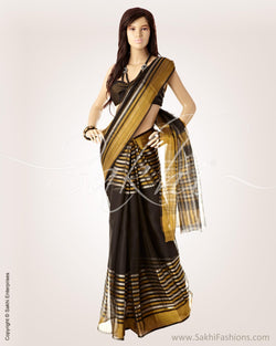 BGO-3187 - Gold & Black Pure Organza Silk Saree