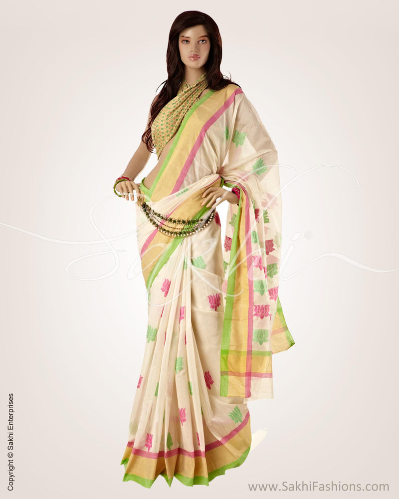 SFBGO-5143 - Cream & Multi Silk & Cotton Saree