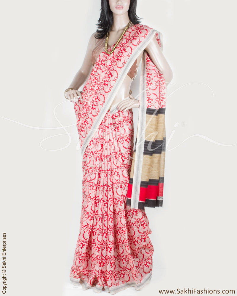 BGP-10015 - Red & Beige Blended Tussar  Saree