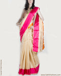 BGP-10021 - Cream & Pink Synthetic Silk Saree