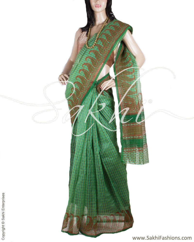 BGP-1173 - Green & Brown Pure Cotton Saree