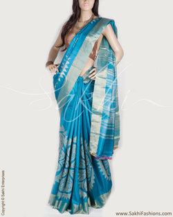 BGP-12548 - Blue & Beige Pure Tussar Silk Saree