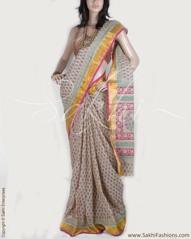 BGP-13341 - Beige & Multi Supernet Saree
