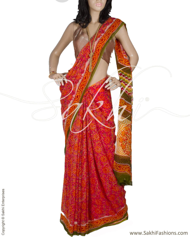 BGP-16777 - Multi & Green Faux Georgette Saree