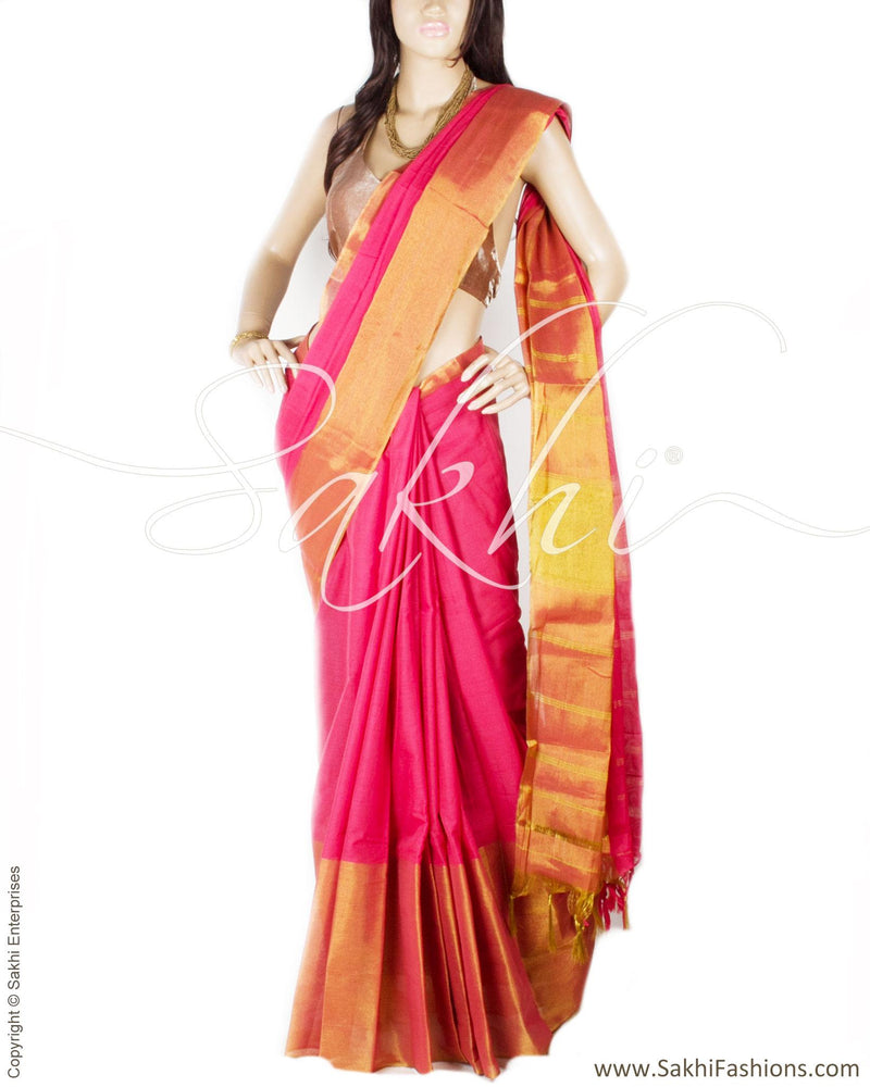 BGP-18543 - Peach & Gold Pure Cotton Saree