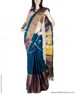 DPP-18551 - Blue & Gold Pure Cotton Saree