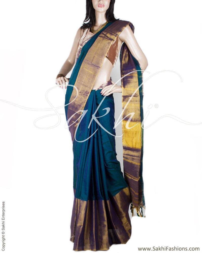 DPP-18551 - Blue & Gold Pure Cotton Saree