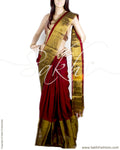 DPP-18560 - Maroon & Gold Pure Cotton Saree