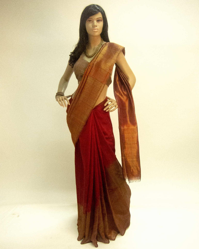 BGP-1917 - Red & Gold Pure Tussar Silk Saree