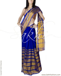 BGP-20203 - Blue & Gold Pure Kora Silk Saree