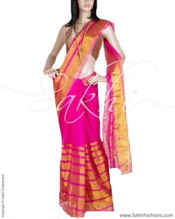 BGP-20209 - Pink & Gold Pure Kora Silk Saree