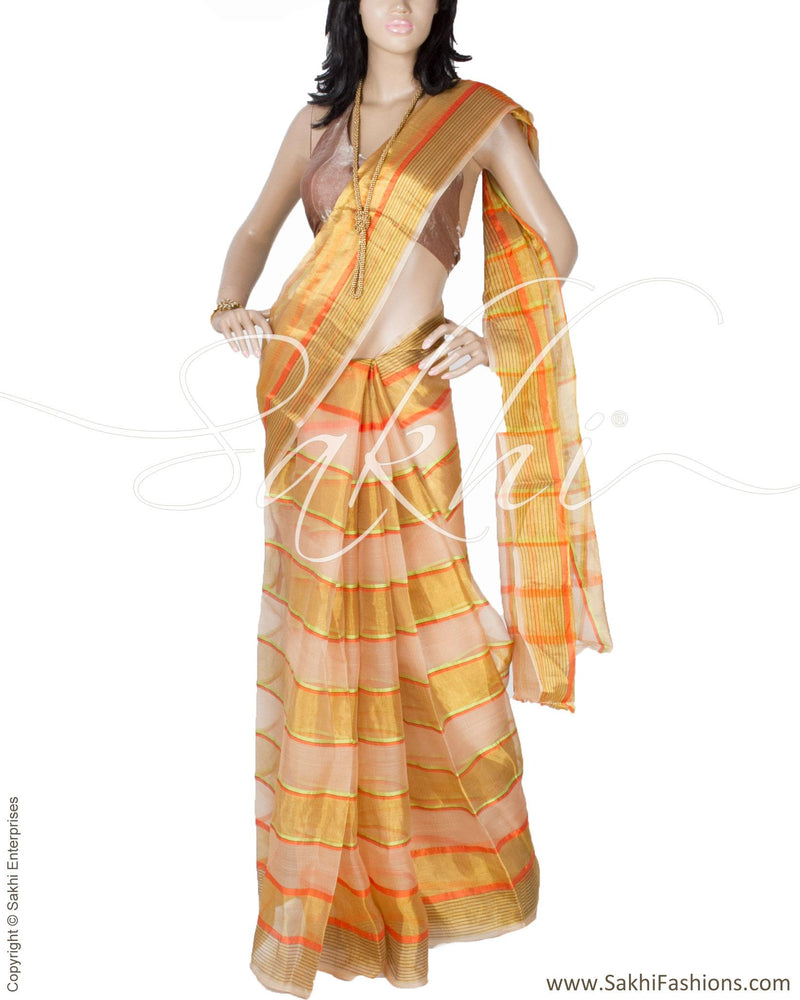 BGP-20212 - Beige & Gold Pure Kora Silk Saree