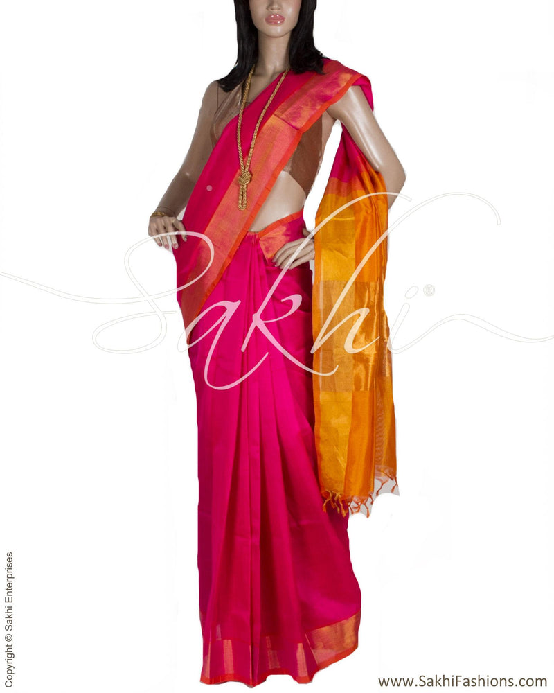 BGP-24723 - Pink & Yellow Silk & Cotton Saree