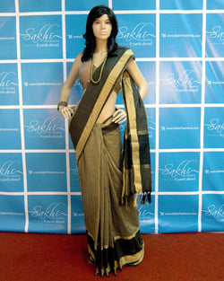 BGP-3405 - Black & Beige Pure Chanderi Saree