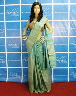 BGP-3473 - Green & Beige Pure Tussar Silk Saree