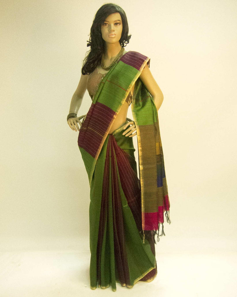 BGP-3563 - Multi Pure Tussar Silk Saree