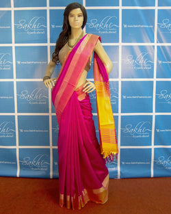 BGP-3585 - Pink & Mustard Pure Dupion Silk Saree