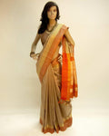 BGP-3590 - Beige & Multi Pure Dupion Silk Saree